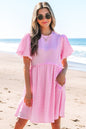 Bonbon Textured Bubble Sleeve High Waist Mini Dress
