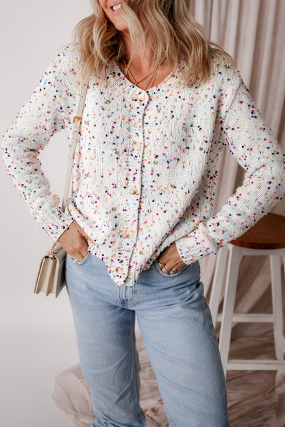 Black Rhinestone Decor Multicolor Confetti Sweater Cardigan