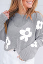 Light Pink Big Flower Hollowed Knit Drop Shoulder Sweater