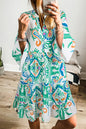 Orange Tribal Bracelet Sleeve Buttoned Mini Dress